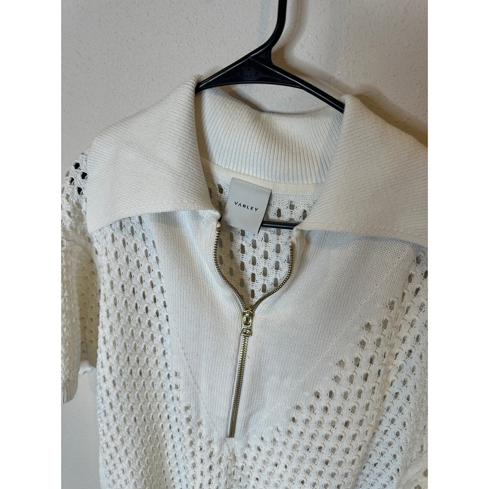 Varley Clayton Boxy Knit Polo White Cotton Quarter Zip Sweater Medium - Picture 2 of 6